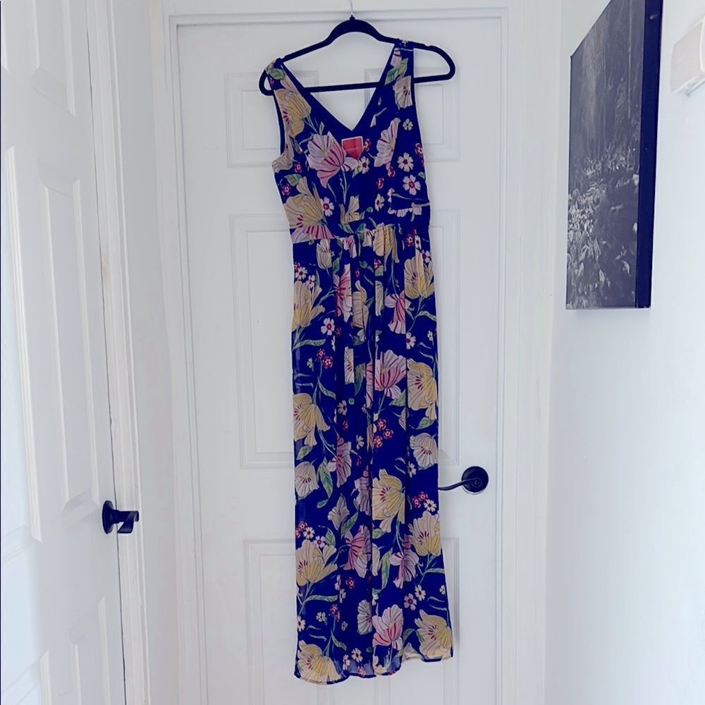 ModCloth “Muster the Length” Floral Maxi Dress Sapphire Blue Yellow Size Small - Picture 4 of 13